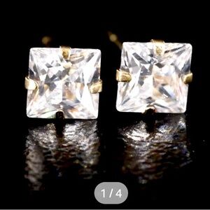 14K Cubic Zirconia Square Stud Earrings
